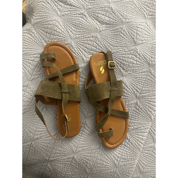 Franco Sarto Gia Strappy Suede Leather Slingback Sandals Greeb Size 10 EUC - Picture 5 of 5